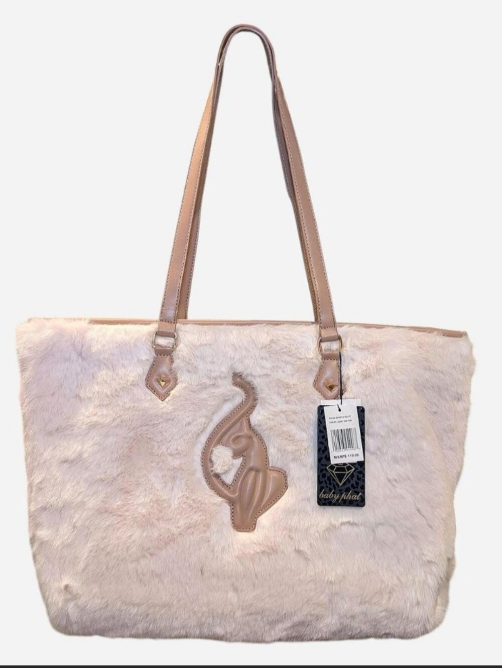 Baby Phat White Faux Fur Tote Bag & Wristlet Set